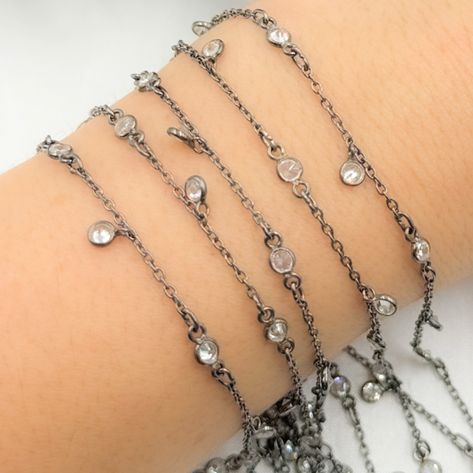 Cubic Zirconia Round Shape Dangle and connected Wire Chain