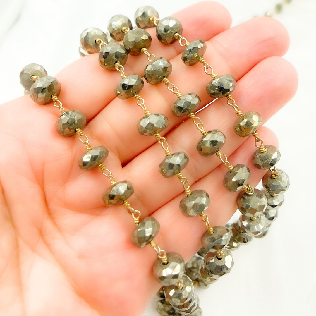 Pyrite Rondel Faceted Gold Plated Wire Chain