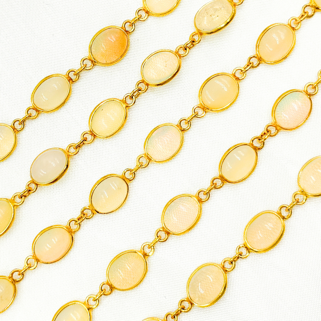 Ethiopian Opal Oval Shape Bezel Gold Plated Wire Chain