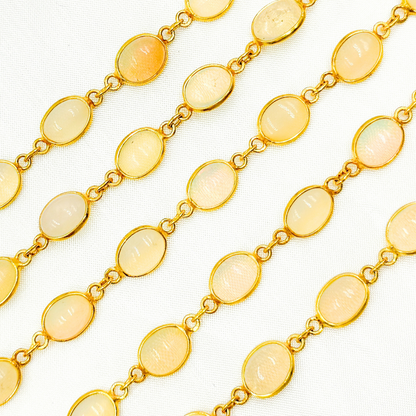 Ethiopian Opal Oval Shape Bezel Gold Plated Wire Chain