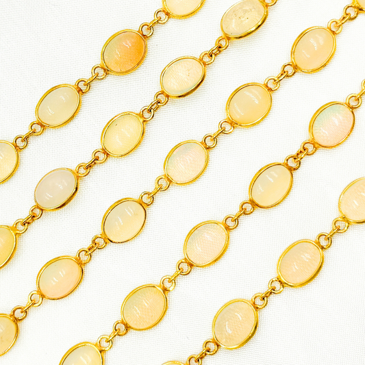Ethiopian Opal Oval Shape Bezel Gold Plated Wire Chain