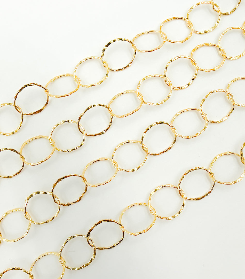 14k Gold Filled Hammered Round Link Chain. 693KGF