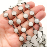Load image into Gallery viewer, White Moonstone Round Shape Bezel Oxidized Wire Chain. WMS41
