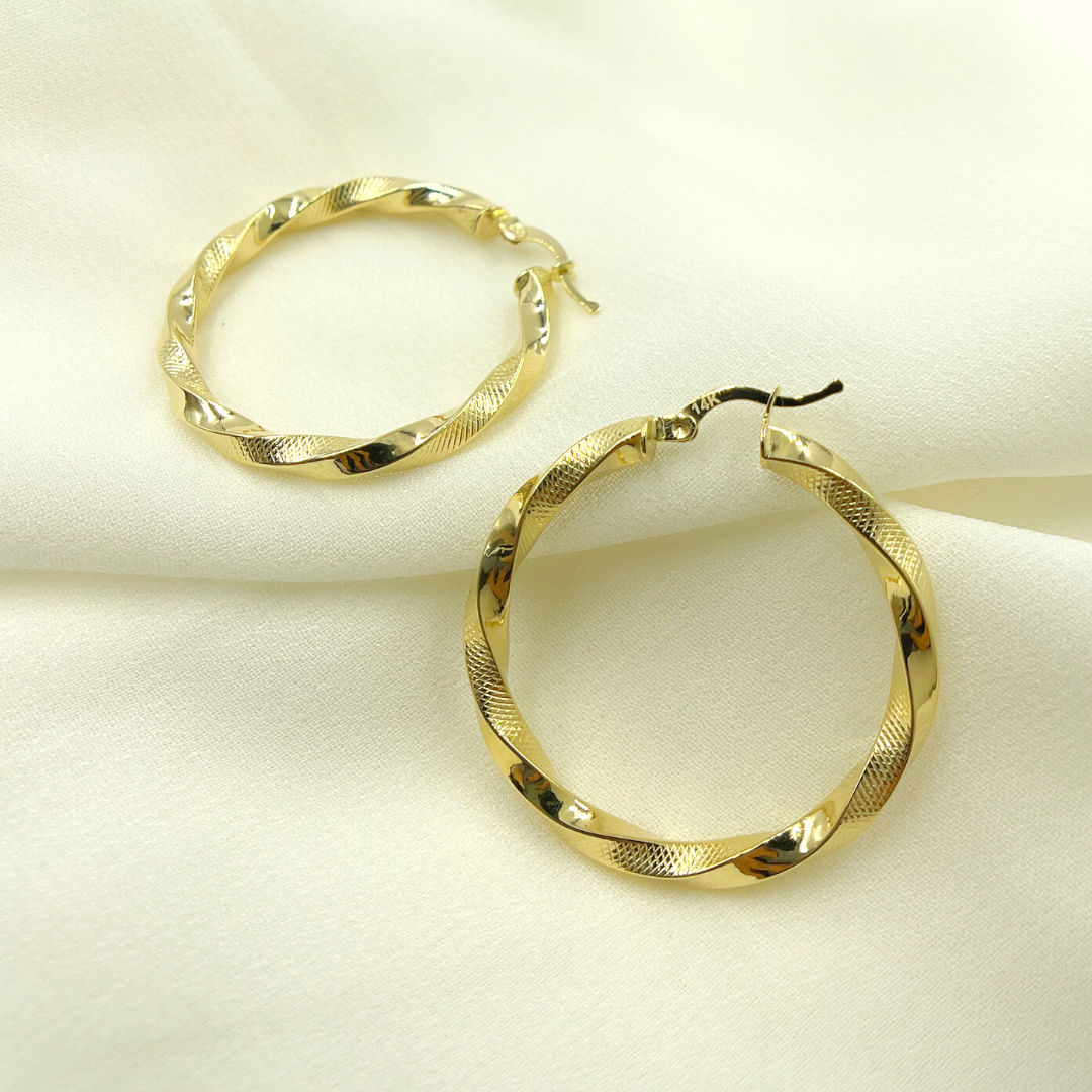14K Solid Gold Twisted Hoop with Texture