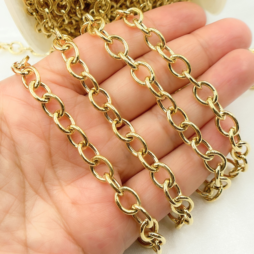 Gold Plated 925 Sterling Silver Smooth Oval Link Chain. Y63GP