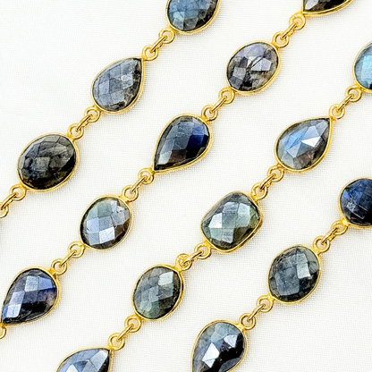 Coated Labradorite Mix Shape Bezel Gold Plated Wire Chain