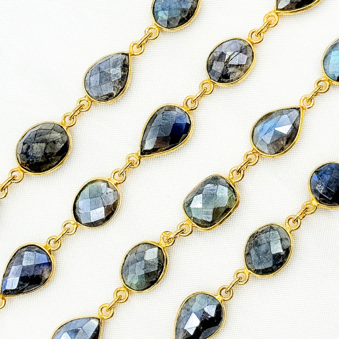 Coated Labradorite Mix Shape Bezel Gold Plated Wire Chain. CLB66