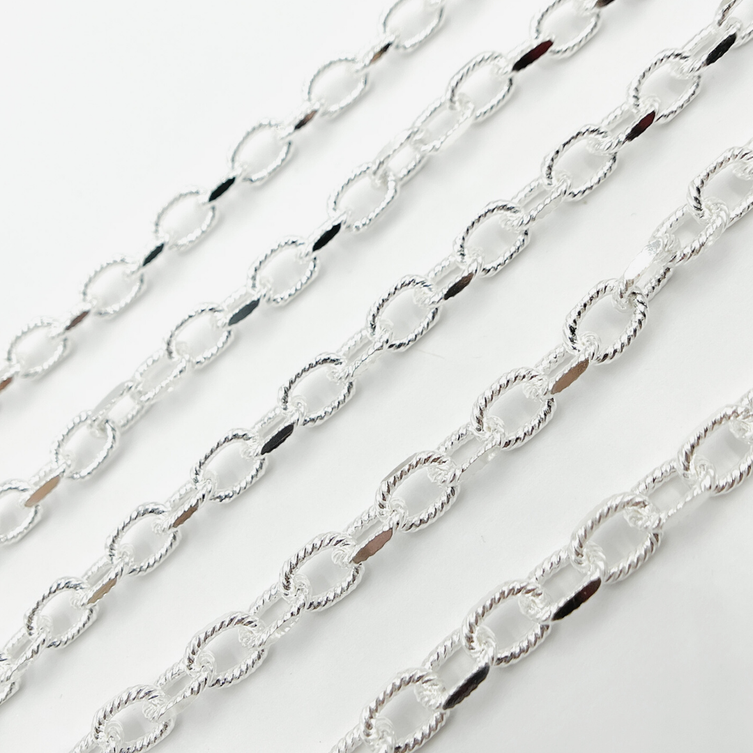 925 Sterling Silver Twisted & Flat Oval Link Chain. V83SS