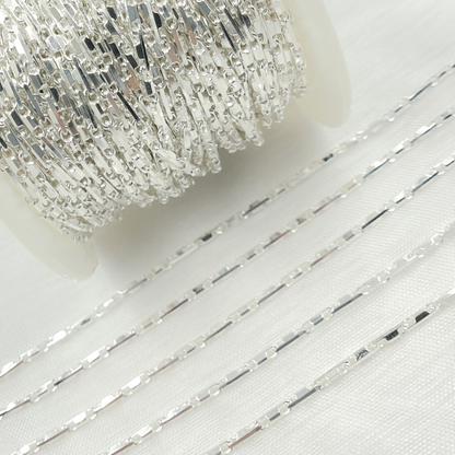 925 Sterling Silver Diamond Cut Bar Link Chain.