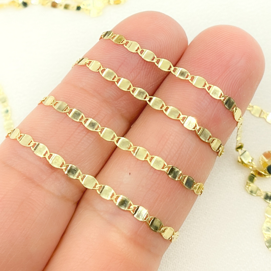 14K Solid Yellow Gold Mirror Marina Link Chain