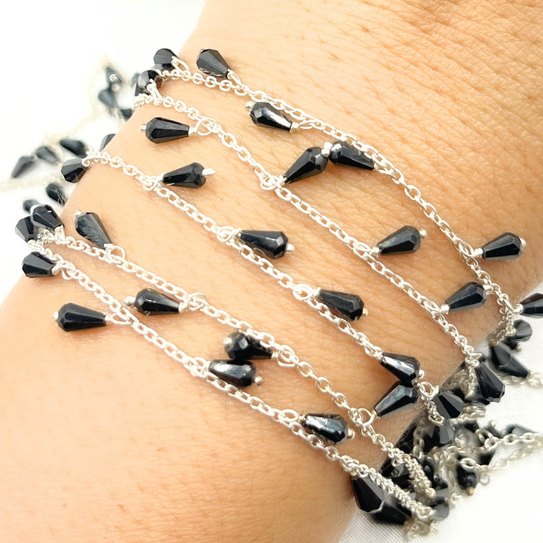 Black Spinel Drop Dangle Oxidized Wire Chain. BSP18