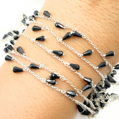 Black Spinel Drop Dangle Oxidized Wire Chain. BSP18