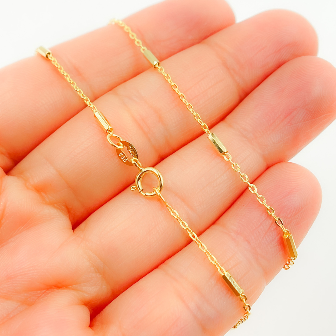 14K Solid Gold Cable and Bars Chain