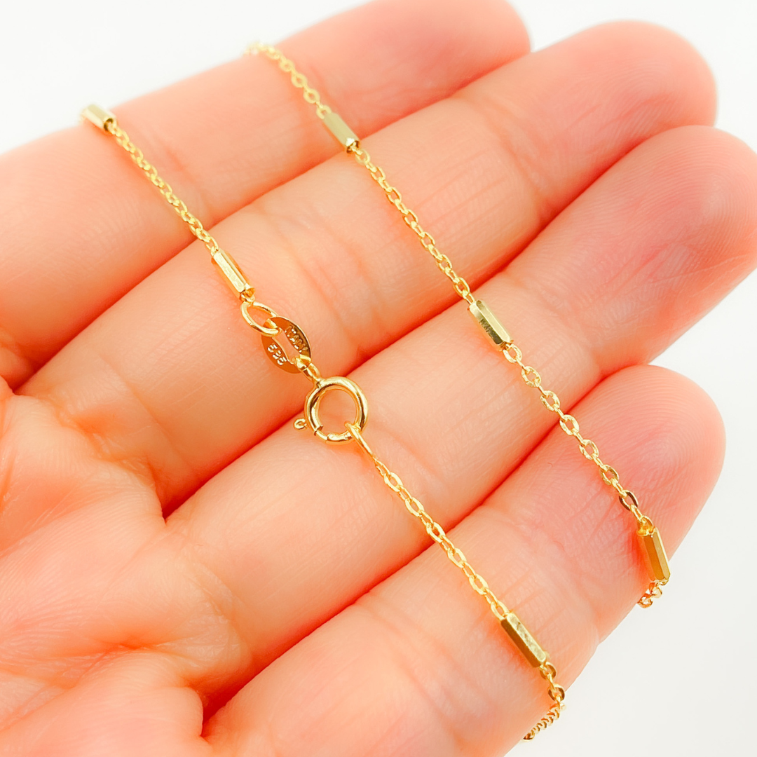 032R07B1TP0L8L. 14K Solid Gold Cable and Bars Chain