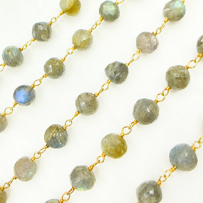 Labradorite Round Shape Gold Plated Wire Chain