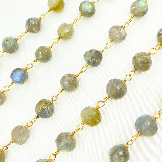 Labradorite Round Shape Gold Plated Wire Chain