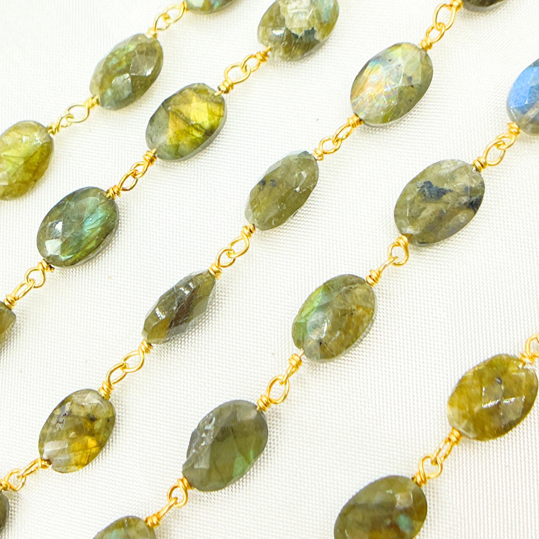 Labradorite Oval Shape Gold Plated Wire Chain