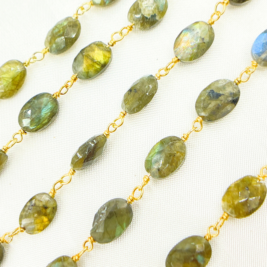Labradorite Oval Shape Gold Plated Wire Chain