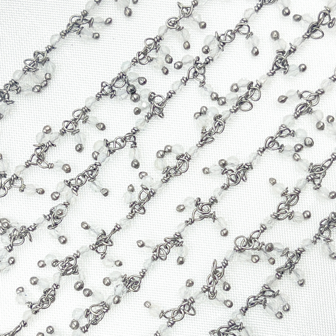 White Topaz Cluster Dangle Oxidized Wire Chain.