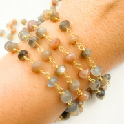 Multi Moonstone Gold Plated Wire Chain