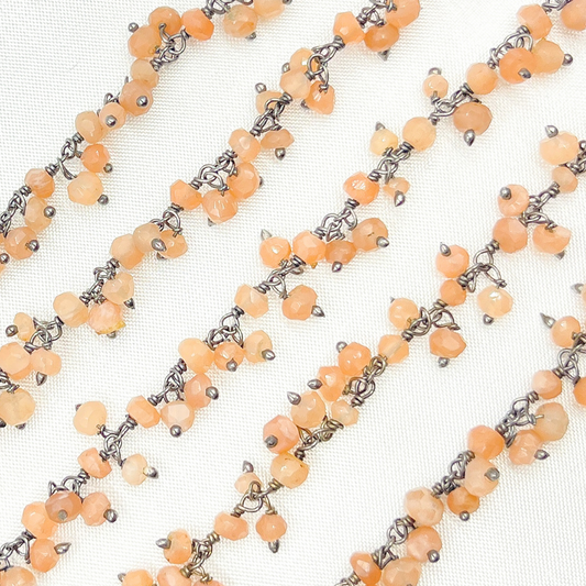 Peach Moonstone Cluster Dangle Oxidized Wire Chain
