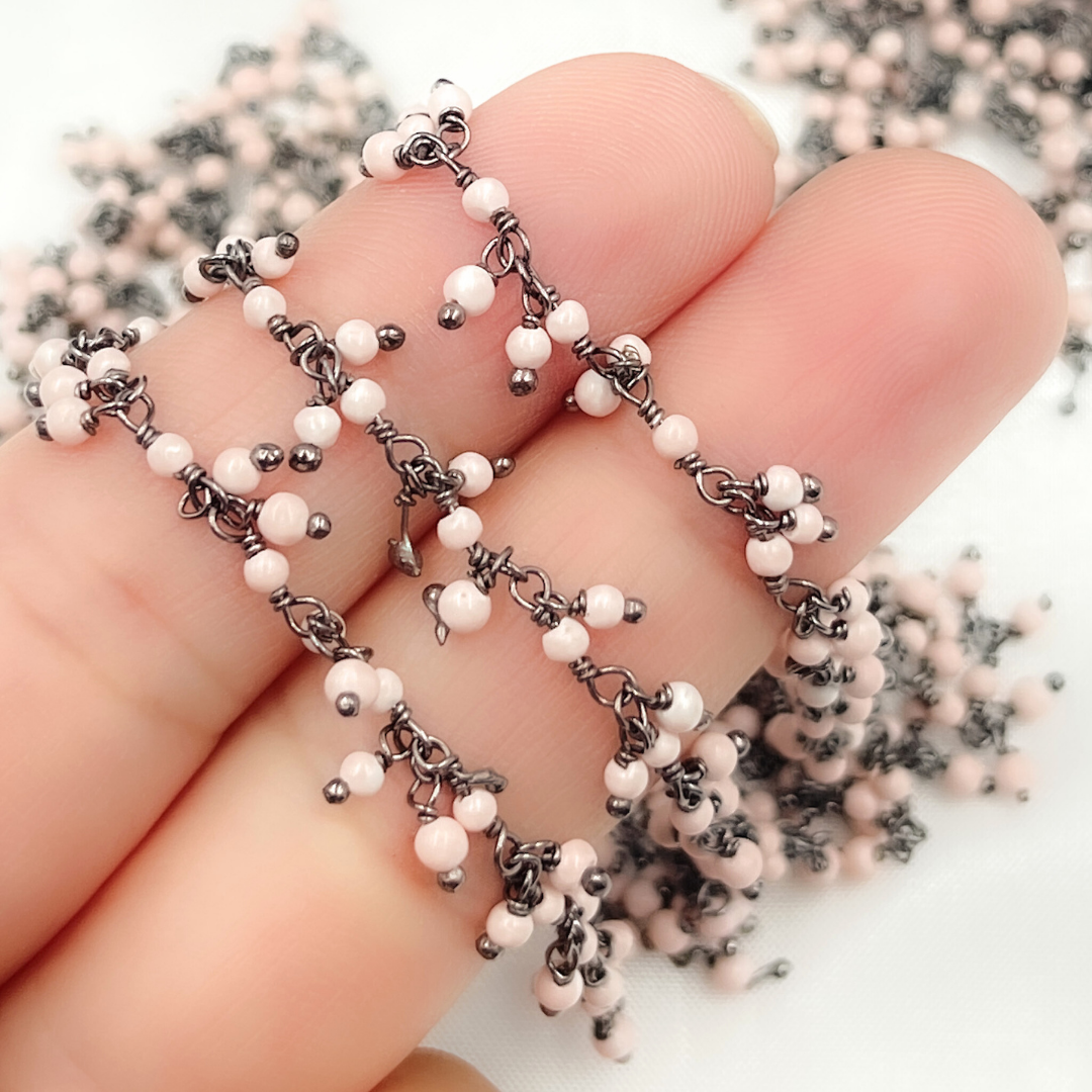 Pink Coral Cluster Dangle Oxidized Wire Chain.