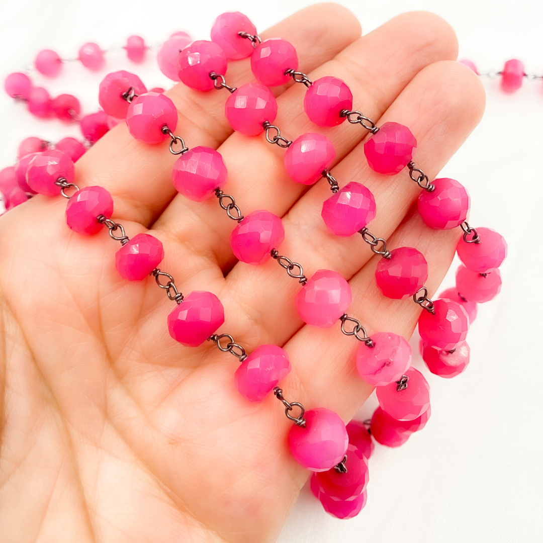 Pink Chalcedony Oxidized Wire Chain. PCL18