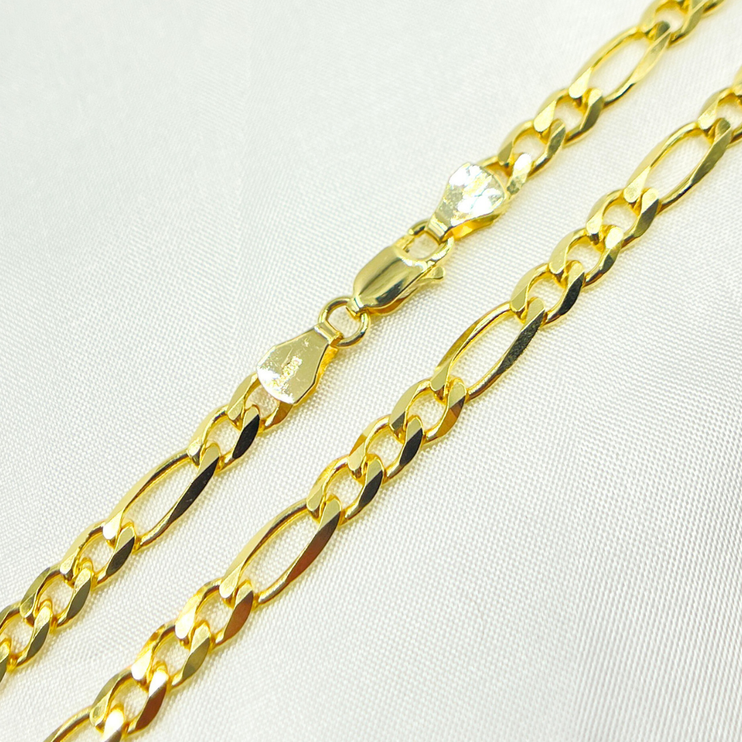 14k Solid Yellow Gold Flat Figaro Chain