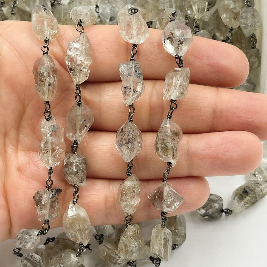 Diamond Quartz Organic Shape Oxidized Wire Chain