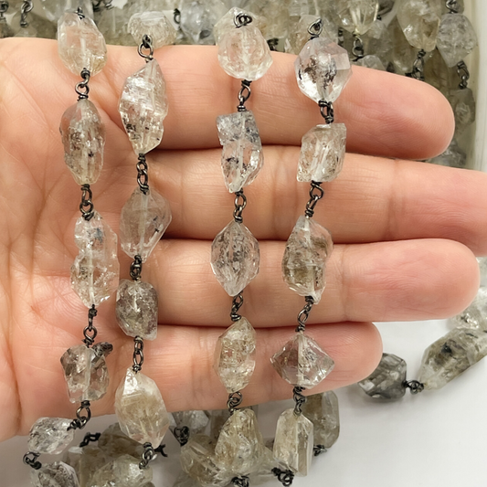 Diamond Quartz Organic Shape Oxidized Wire Chain