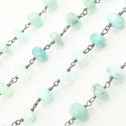 Larimar Oxidized 925 Sterling Silver Wire Chain.