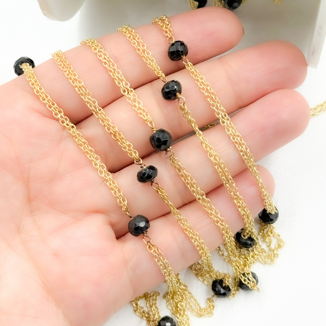 Black Spinel Double Gold Plated Connected Wire Chain. BSP33