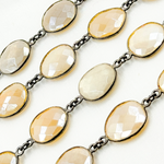 Load image into Gallery viewer, Coated White Moonstone Shape Bezel Oxidized Wire Chain. CMS97
