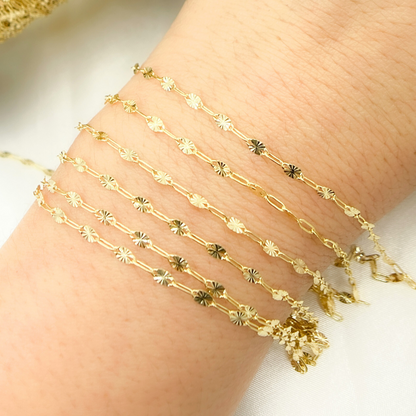 14k Solid Yellow Gold Oval Flat Link & Marina Diamond Cut Link Chain