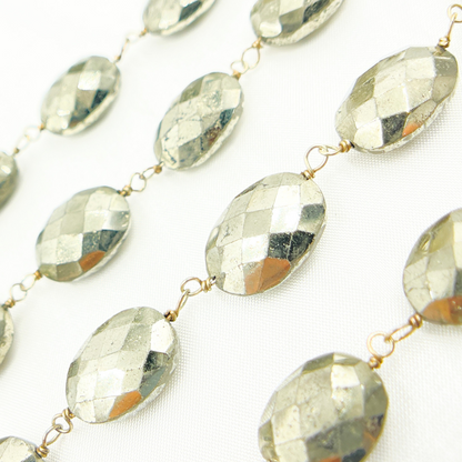 Pyrite With Marquis Shape Gold Plated Wire Chain