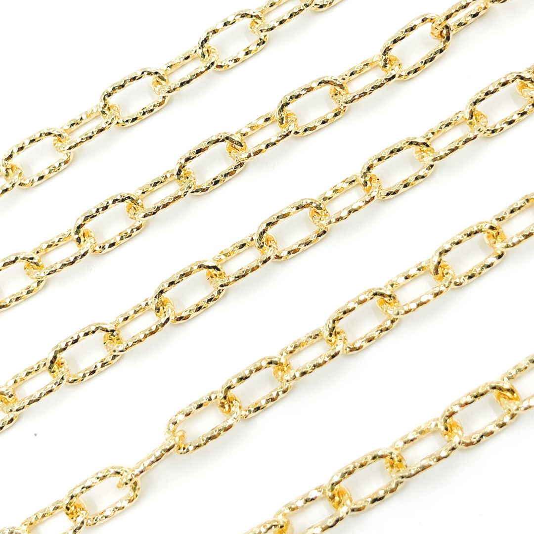 Gold Plated 925 Sterling Silver Round Diamond Cut Paper Clip Chain