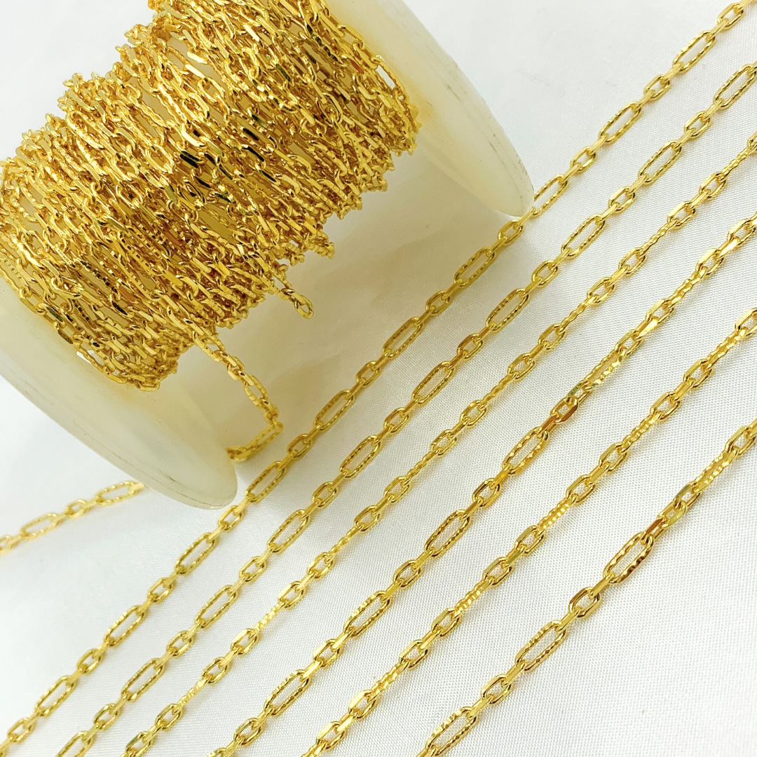 Gold Plated 925 Sterling Silver Hammered Long &amp; Short Oval Link Chain. Z22GP