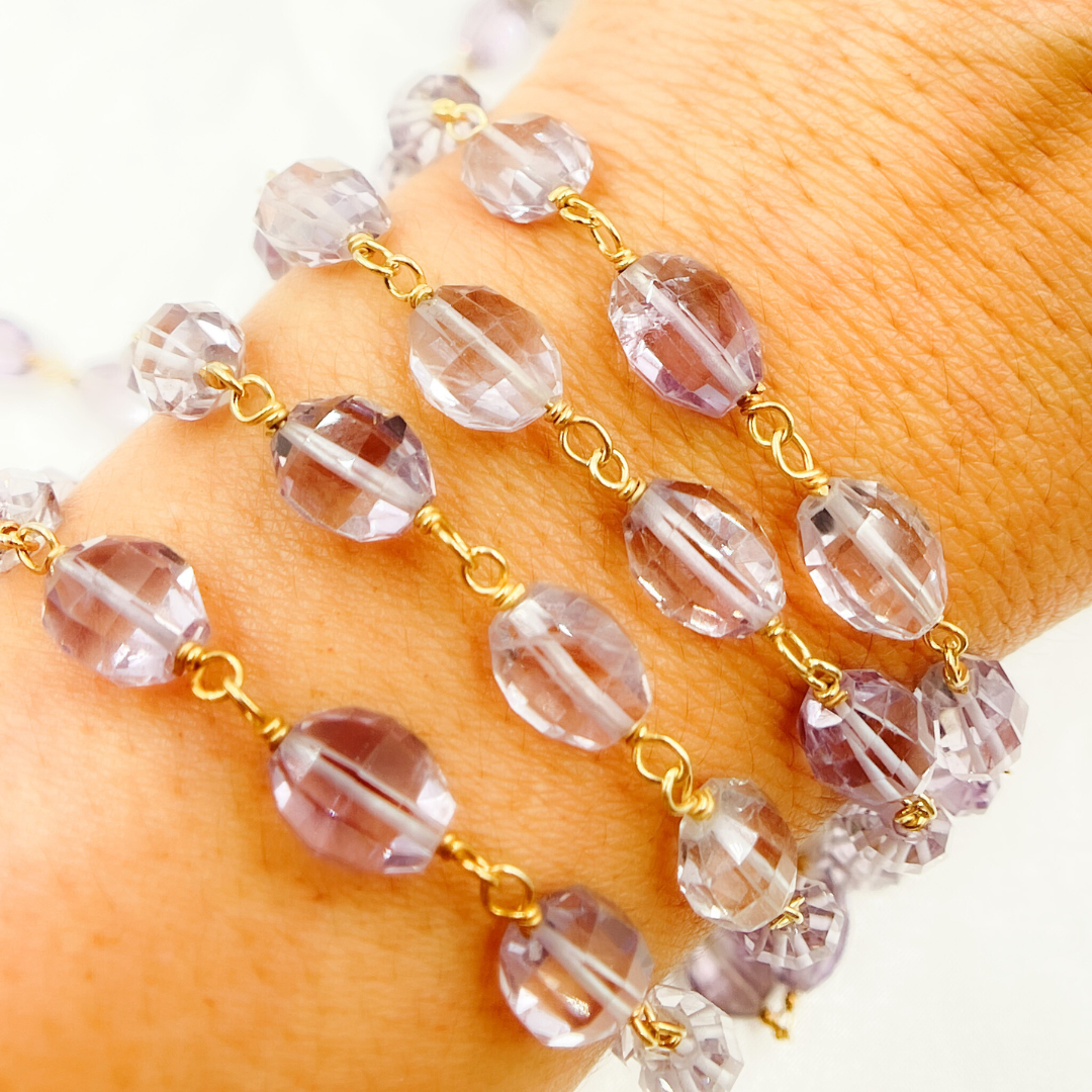 Pink Amethyst Oval Gold Plated Wire Chain
