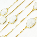 Load image into Gallery viewer, White Moonstone Organic Shape Bezel Gold Plated Connected Wire Chain. RB1
