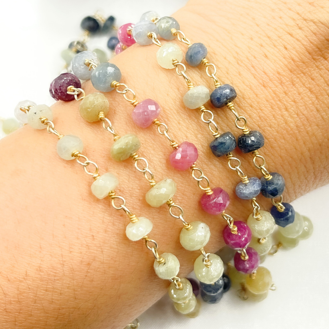 Multi Sapphire Ombre Gold Plated Wire Chain