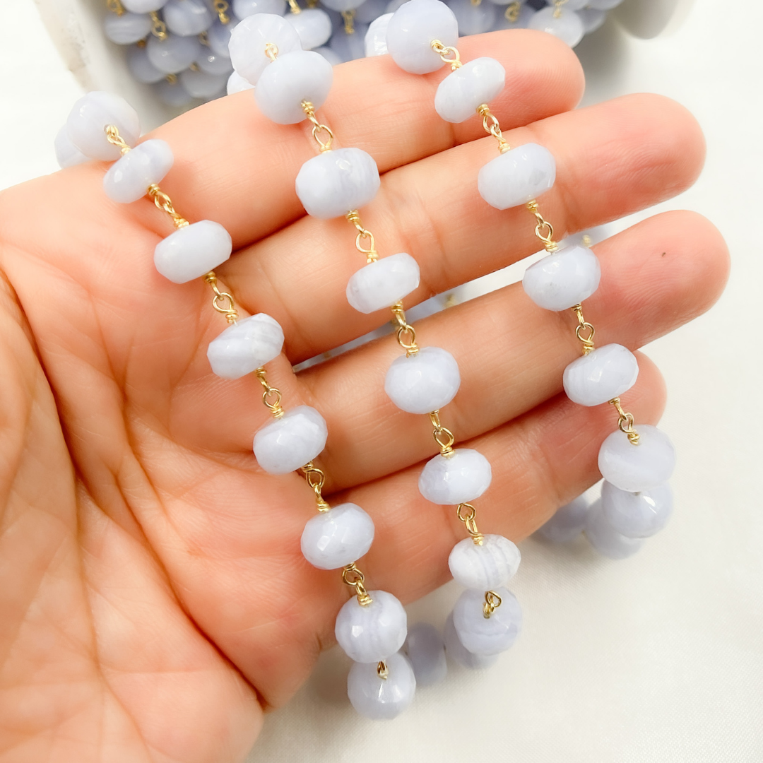 Blue Lace Agate Gold Plated Wire Chain.