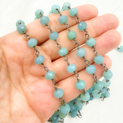 Blue Chalcedony Round Shape Oxidized Wire Chain