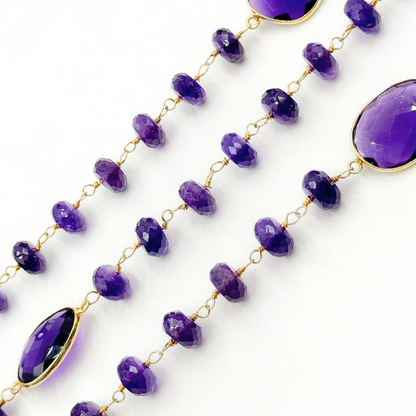 Amethyst Gold Plated 925 Sterling Silver Bezel Wire Chain.