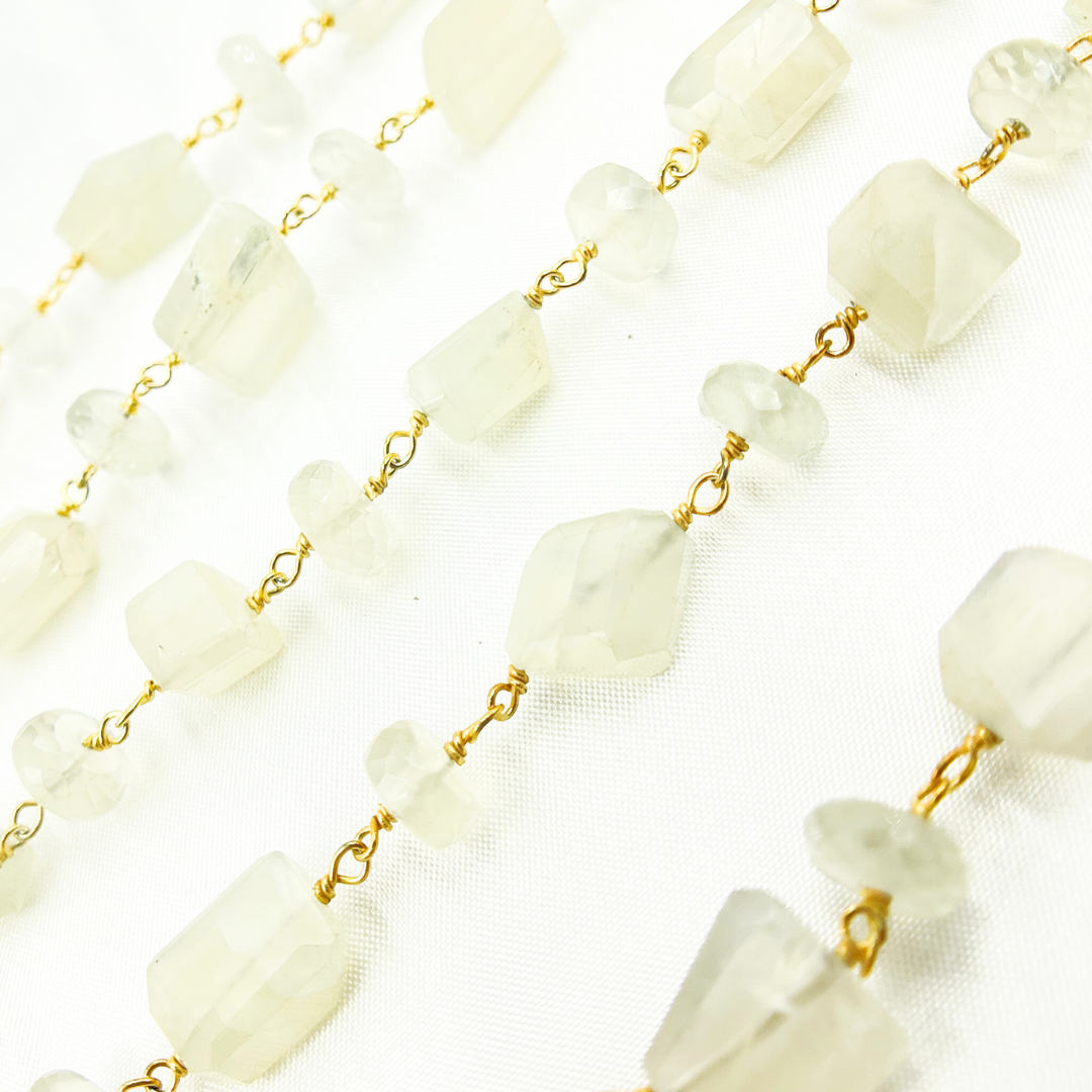 Siloni MIx Shapes Moonstone Gold Plated Wire Chain. MS49