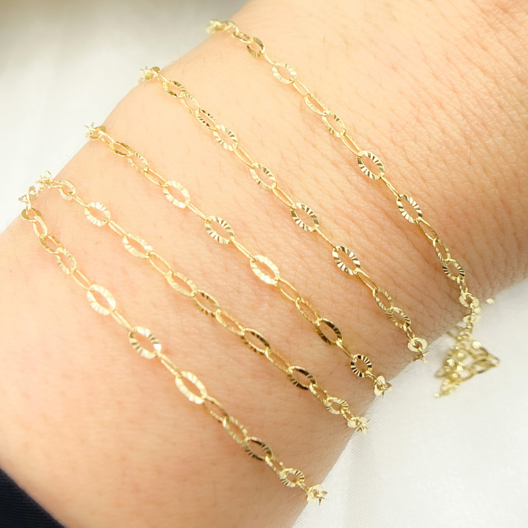 14K Solid Yellow Gold Diamond Cut Oval Link Chain
