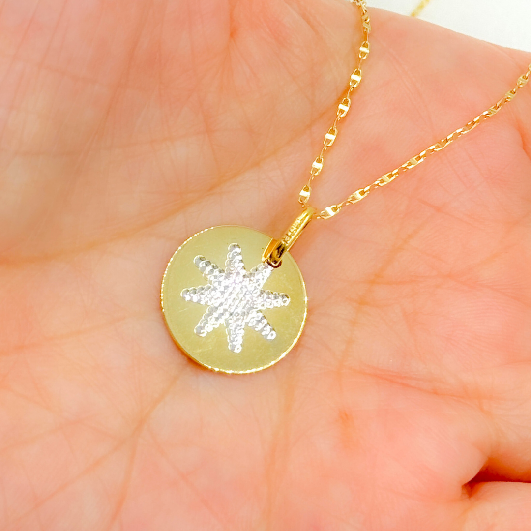 14k Solid Gold Star Medallion Charm.