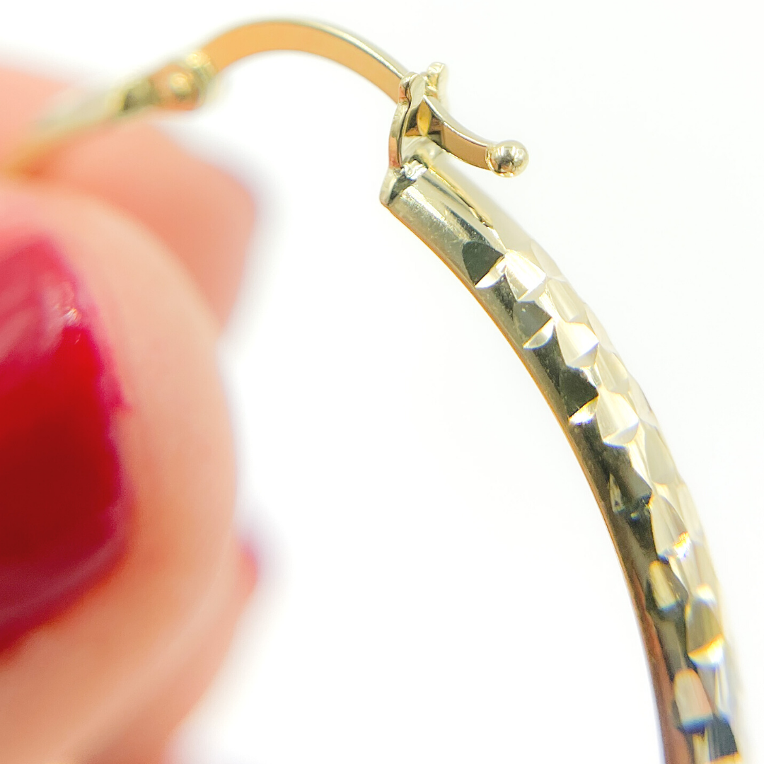 14K Gold Diamond Cut Tri-Color Hoop Earrings. 