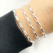925 Sterling Silver Round Smooth Rectangle Link Chain