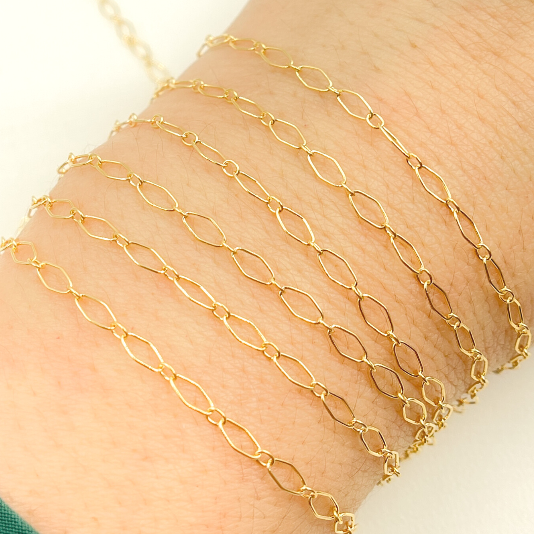 14K Yellow Gold Filled Smooth Diamond and Round Link Chain