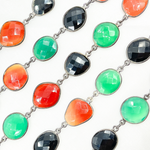 Load image into Gallery viewer, Green, Black &amp; Red Onyx Organic Shape Bezel Oxidized Silver Wire Chain. MMS25
